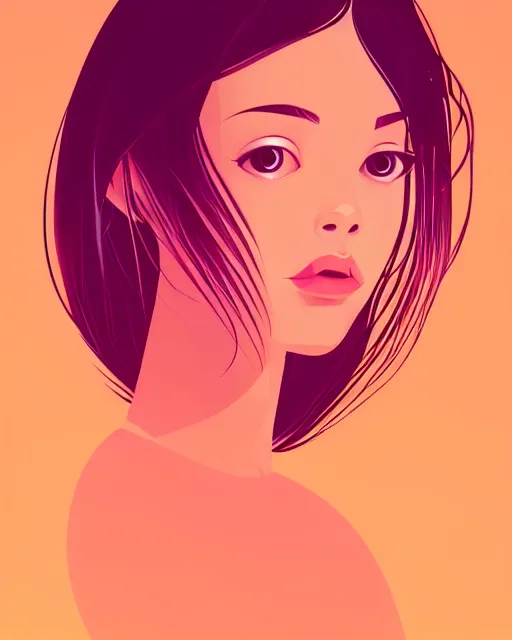 Image similar to girl artwork by cabu, golden hour, illustration, highly detailed, simple, smooth and clean vector curves, no jagged lines, vector art, smooth, artstation