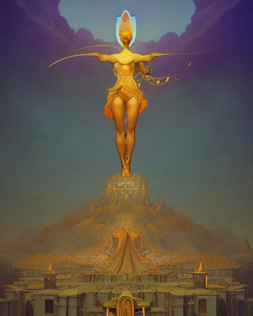 Image similar to standing on an empire, coherent design, symmetrical, concept art, vivid color, complementary color, golden ratio, detailed, sharp lines, intricate ink illustration, rainbowshift, by maxfield parrish, by peter mohrbacher, by gustave dore, by alphonse mucha, deviantart, octane render