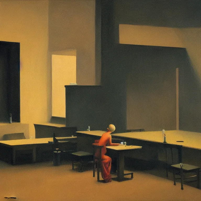 Prompt: technology, Edward Hopper and James Gilleard, Zdzislaw Beksinski, Steven Outram highly detailed