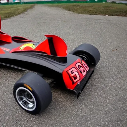 Prompt: a formula 1 racecar, made out of watermelon carving pieces,