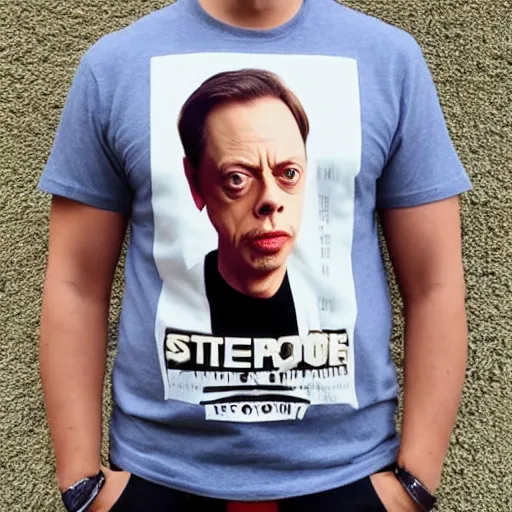 Image similar to photo of a man wearing a shirt with Steve Buscemi's face on the shirt, 8k