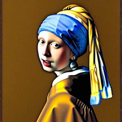 Prompt: orange cat with a pearl earring by jan vermeer, oil painting ， headshot, 8 k