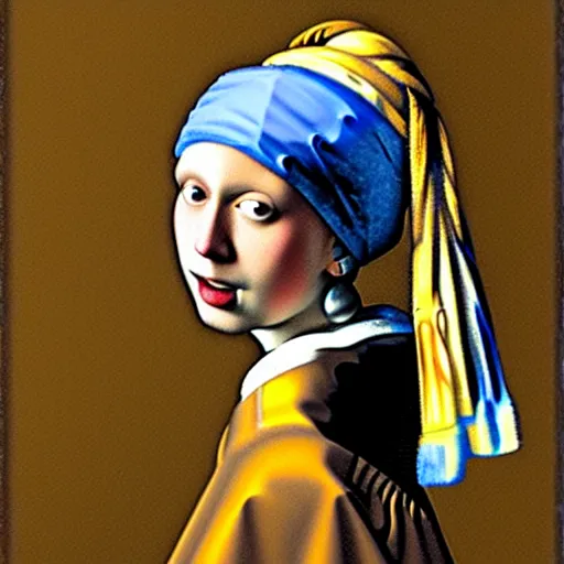 Image similar to orange cat with a pearl earring by jan vermeer, oil painting ， headshot, 8 k