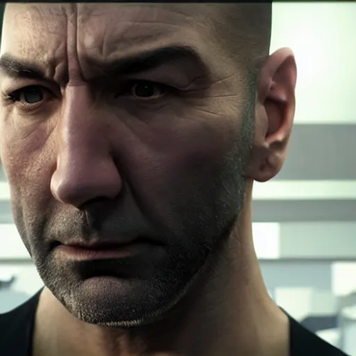 Prompt: Dave Bautista as Gunther Hermann, film still from Deus Ex movie, detailed, 4k