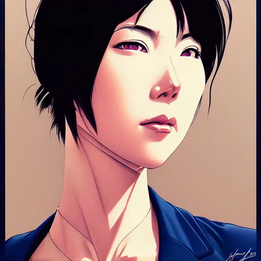 Image similar to head and shoulders portrait of Motoko Kusanagi illustration, medium shot, intricate, elegant, highly detailed, digital art, ffffound, art by JC Leyendecker and sachin teng