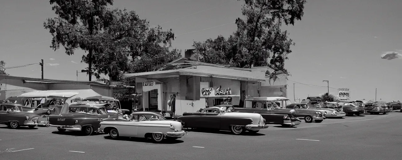 Prompt: 1 9 5 0 s drive in spaghetti movie, in the style of michael kenna, kodachrome,