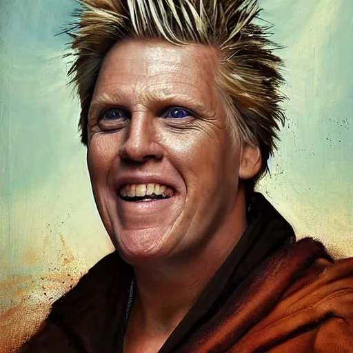 Image similar to hyperrealistic mixed media high resolution painting of (Gary Busey) as the !Emperor from Star Wars!, stunning 3d render inspired art by Jamie Salmon and WForrest and Greg Rutkowski, perfect facial symmetry, dim volumetric lighting, 8k octane beautifully detailed render, full body shot, post-processing, extremely hyper-detailed, intricate, epic composition, highly detailed attributes, highly detailed atmosphere, cinematic lighting, masterpiece, trending on artstation, very very detailed, masterpiece, stunning, flawless completion, lifelike texture, perfection,