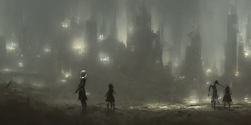 Prompt: an environmental concept art of nier automata, highly detailed, environmental light, cinematic by francis tneh