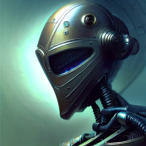 Image similar to low angle shot of a cyberpunk gazmask robot character, intricate, elegant, highly detailed, centered, digital painting, artstation, concept art, front shot, smooth, sharp focus, illustration, artgerm, Tomasz Alen Kopera, Peter Mohrbacher, donato giancola, Joseph Christian Leyendecker, WLOP, Boris Vallejo