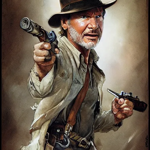 Image similar to harrison ford as indiana jones, high resolution, high quality, by jean - baptiste monge