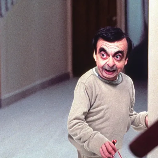 Image similar to A still of Mr Bean in The Shining