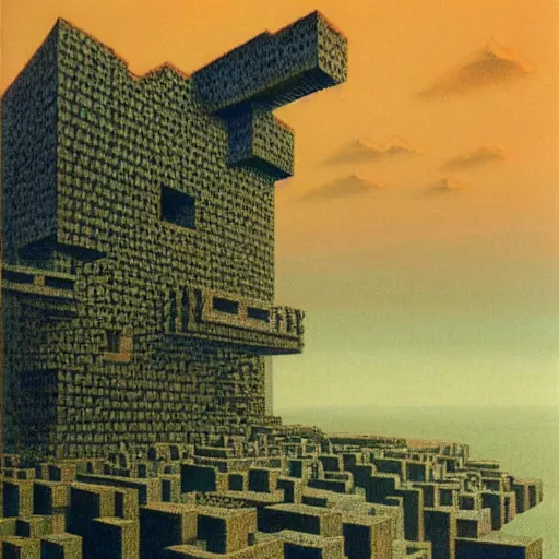 Prompt: minecraft, illustrated by zdzisław beksinski