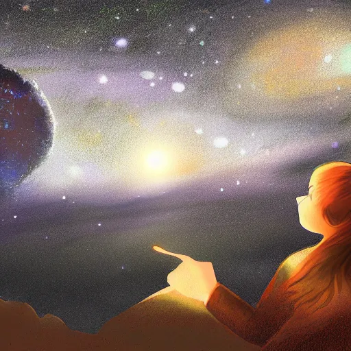 Prompt: A person looking up on a starry night, an Asteroid headed his way, Digital art, Concept art,