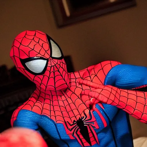 Image similar to spider - man getting drunk at a party