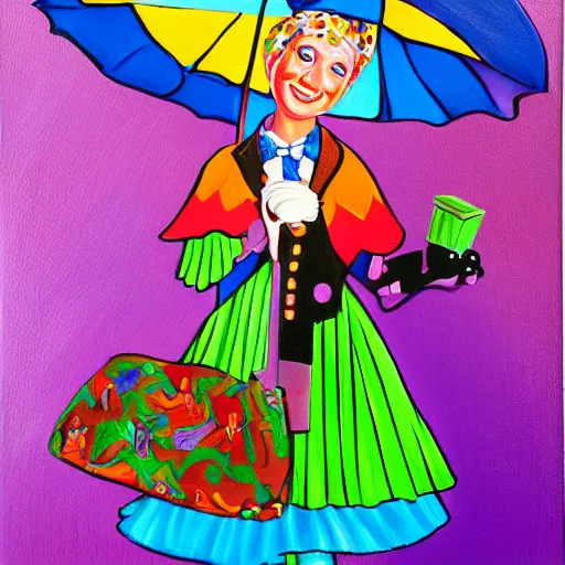 Prompt: mary poppins oil painting by lisa frank