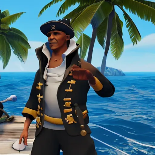 Image similar to barack obama as a sea of thieves character, sea of thieves screenshot