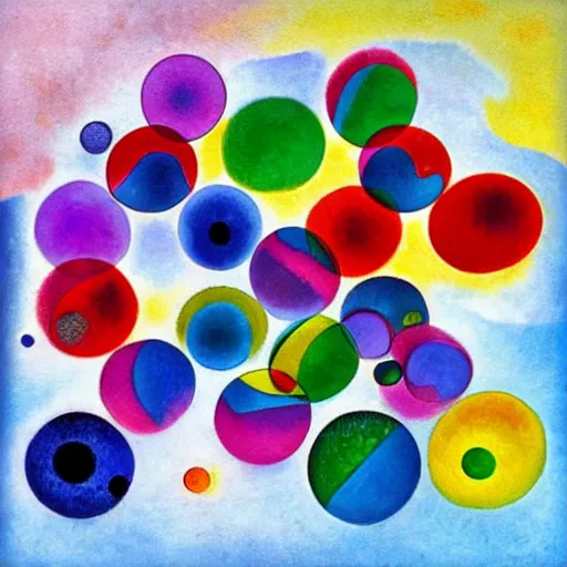 Image similar to colorful 3d spheres surrounded by ice cubes by Kandinsky