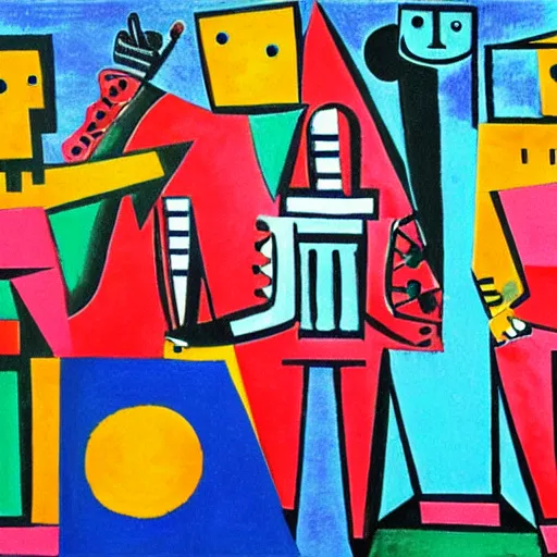 Prompt: robot band by picasso