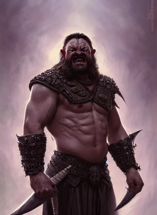 Prompt: portrait of ricky gervais as an orc, d & d, muscular! fantasy, intricate, elegant, highly detailed, digital painting, artstation, concept art, smooth, sharp focus, illustration, art by artgerm and greg rutkowski and alphonse mucha