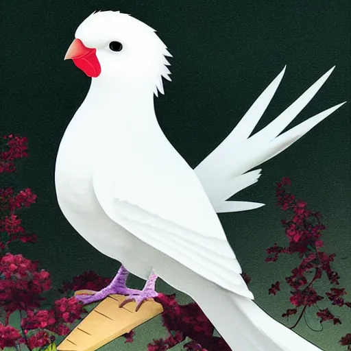 Prompt: an all white cockatiel singing a song with musical notes for visualization, digital art, illustrated by Makoto Shinkai