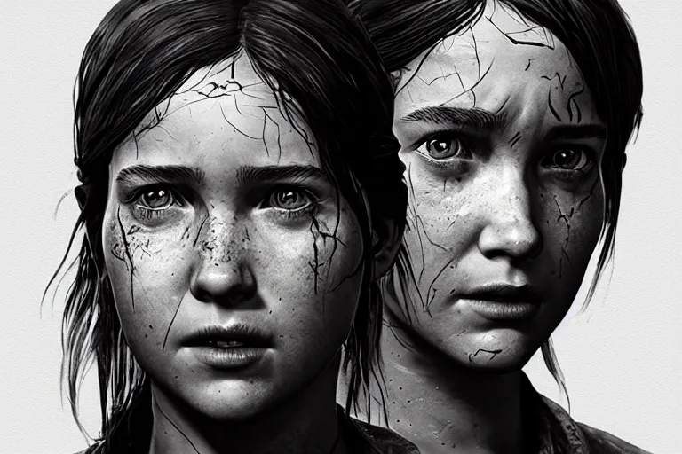 Prompt: highly detailed facial portrait of ellie from the last of us part 2, angry, micro expressions, highly detailed, trending on artstation, cinematic lightning, sharp focus, illustration, 8 k