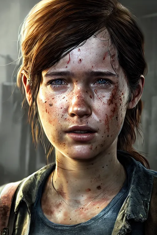 Image similar to ultra realistic facial portrait of ellie from the last of us part 2, digital art, character portrait, highly detailed, trending on artstation, lens flare, atmosphere, hyper realistic, cinematic lightning, sharp focus, unreal engine 5, extreme details perfect face, pretty face, fine - face, illustration, 8 k, ultra texture, masterpiece