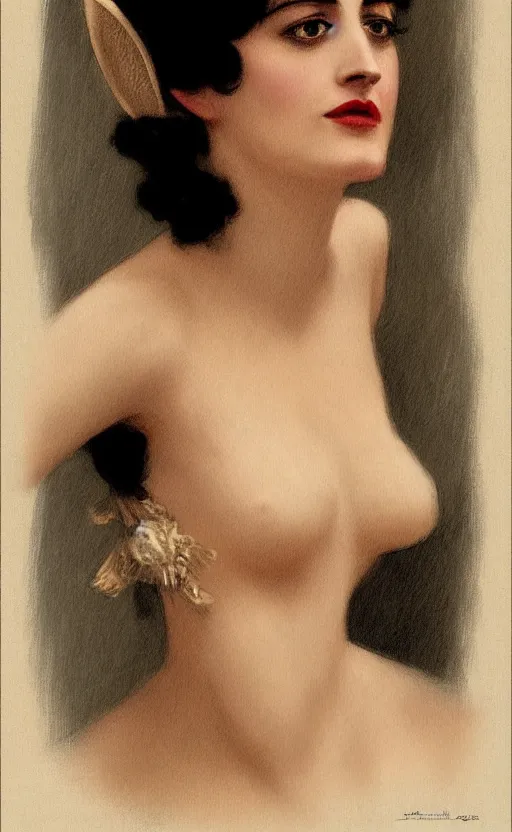 Prompt: portrait en buste flapper girl eva green, vesper lynd, vannessa ives, traditional corsican, intricate, highly detailed, artstation, illustration, jurgens, rutkowski, bouguereau, roaring 20s, 1920s