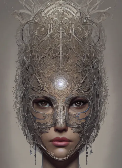Prompt: symmetry!! masks, machine parts embedded into face, intricate, elegant, highly detailed, digital painting, artstation, concept art, smooth, sharp focus, illustration, art by artgerm and greg rutkowski and alphonse mucha, 8 k