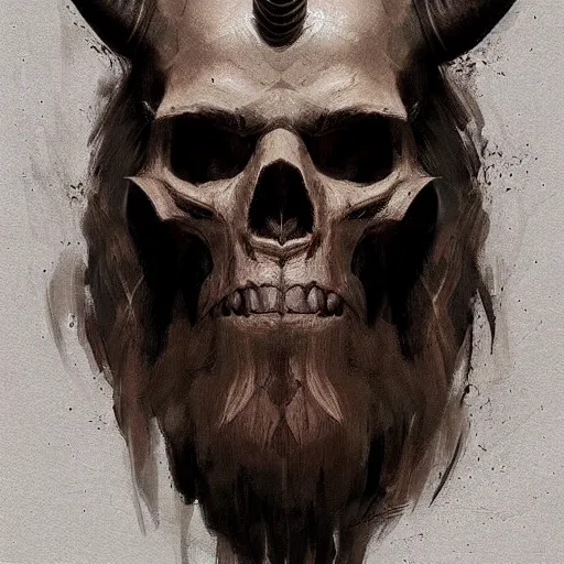 Image similar to a beautiful artwork portrait of a viking skull with horns study by greg rutkowski , featured on artstation