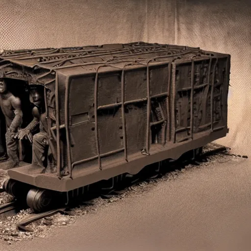 Image similar to boxcar made of human flesh and bone, highly detailed, artifact exhibit, War Photography, by H.R. Giger