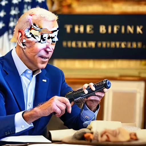 Prompt: joe biden using a cordless drill