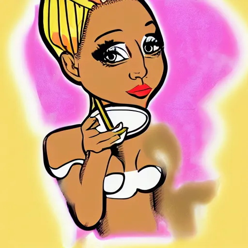 Image similar to Cartoon caricature of Doja Cat with a spoon in her hand