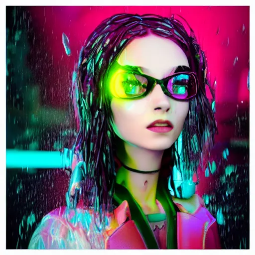 Prompt: gothic queen, splashes of neon, cartoon portrait made out of rain, trending on artstation, epic composition, beautiful, rendered in octane, unreal engine, highly detailed, realistic