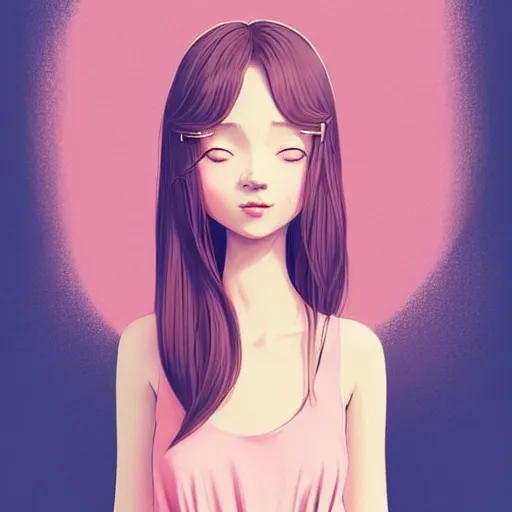 Prompt: happy adult female in sundress, summer dress, pastel light pink very long hair, muted colors, matte print, pastel colors, ornate, digital art, digital painting, fan art, elegant, artstation, head is centered, by Ilya Kuvshinov