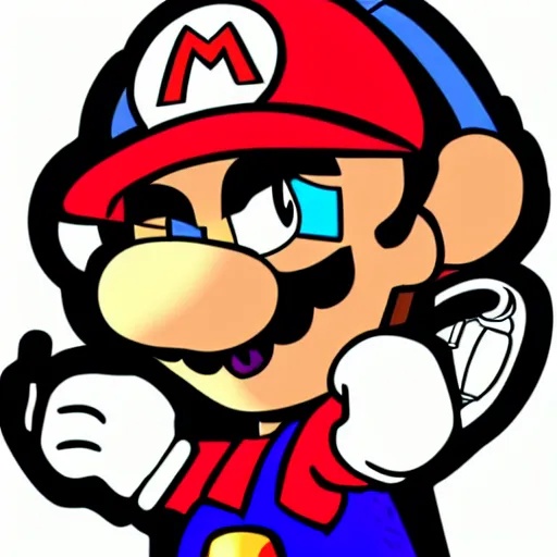 Image similar to a Supermario-Waluigi, svg sticker, vector art, wearing headphones, jamming to music