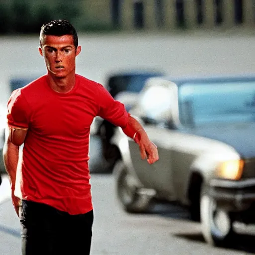 Image similar to movie still of cristiano ronaldo as mccauley in the movie Heat,