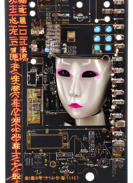 Prompt: Japanese robot geisha, ganguro style, wires actuators and circuit boards, 8K HD