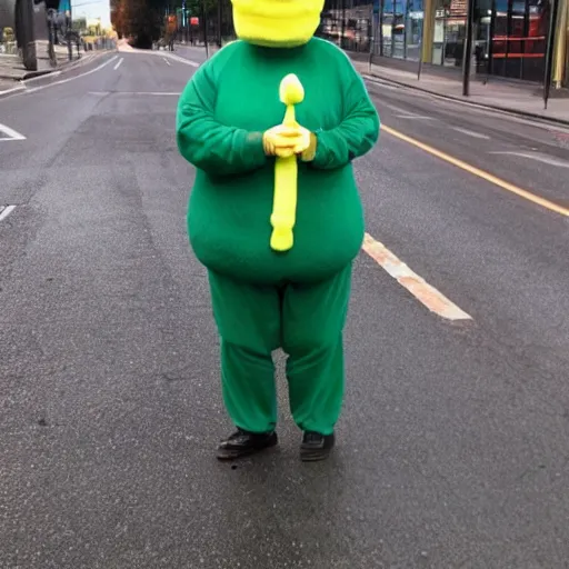 Prompt: Saw this guy dressed like a sponge on my way home from work. What a freak
