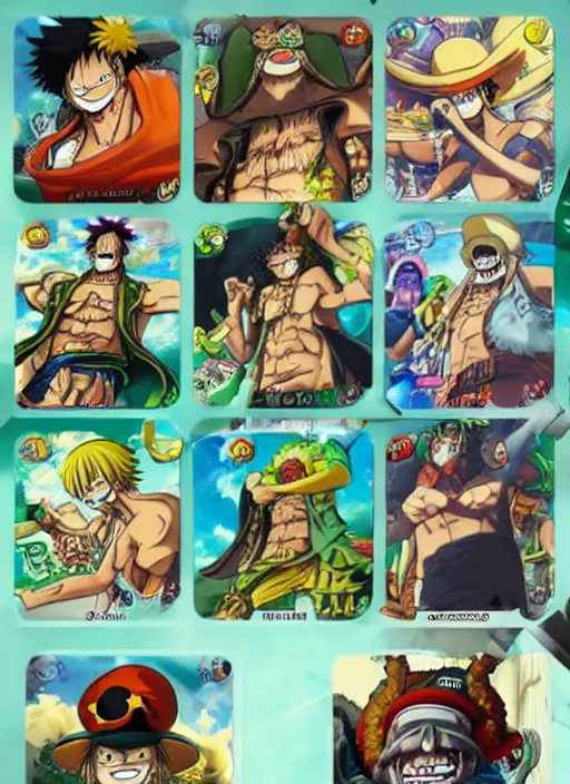 Image similar to one piece character epic pose, skills, artstation, cinematic lighting, character design with trading card ui and ornate border frame