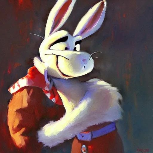 Prompt: a beautiful, soulful oil painting of bugs bunny by craig mullins