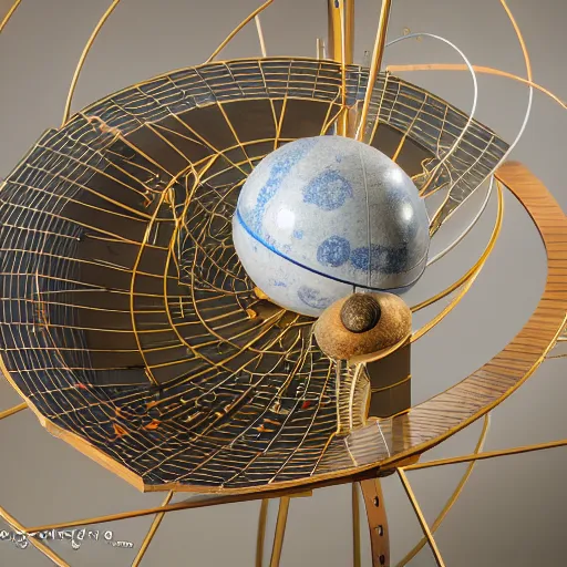 Image similar to a kinetic sculpture of this solar system, sun, orrery, canon 5 d 5 0 mm lens, papier - mache, studio, circa 2 0 8 8