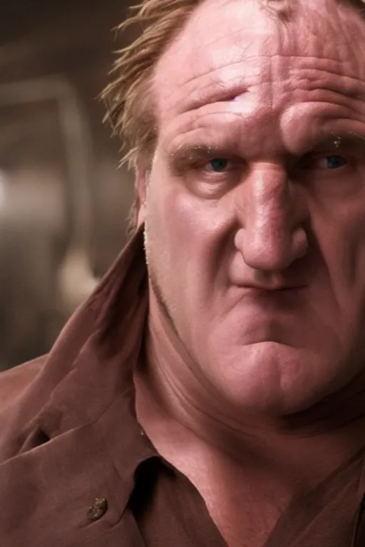 Image similar to [a still of Gerard Depardieu in the movie Splice (2007), 4k, HD, high quality, octane]