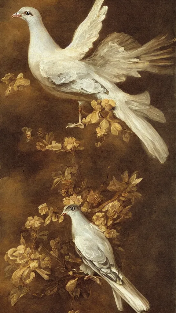 Prompt: rococo painting of a pigeon