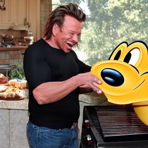 Image similar to disney's goofy grilling cheese with mickey rourke