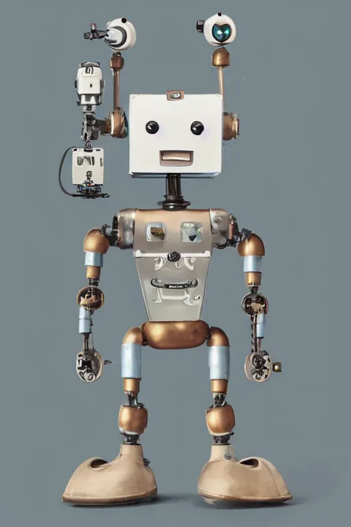 Image similar to a portrait of an incredibly cute industrial-looking anthropomorphic robot, whimsical, cheerful