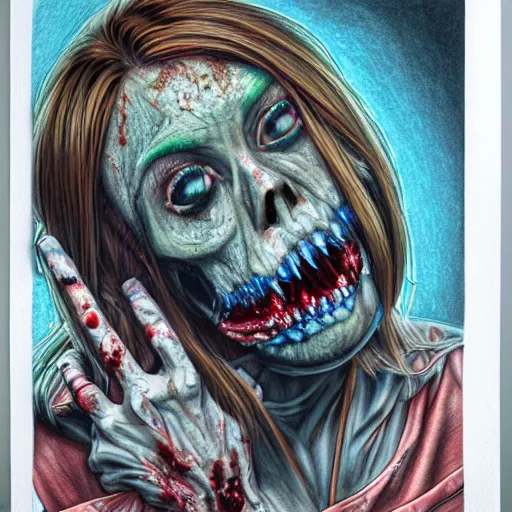 Image similar to Colored pencil art on paper, Zombie Nurse, highly detailed, artstation, MasterPiece, Award-Winning, Caran d'Ache Luminance