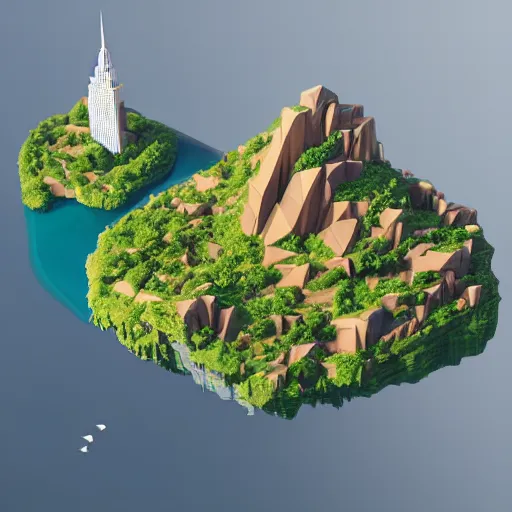 Image similar to low poly art of new york as a floating island in the sky, low poly, isometric art, 3d render, waterfall, high detail, artstation, concept art, behance, ray tracing, smooth, sharp focus, ethereal lighting