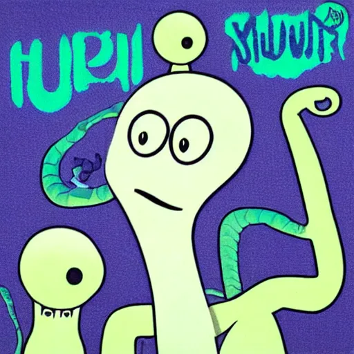 Image similar to humanoid squidward blue note album cover