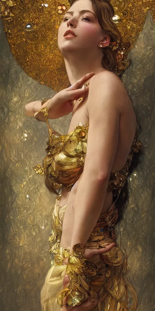 Image similar to ultra realistic illustration studio of a beautiful elegant girl in an artistic pose covered in silk, intricate, elegant, highly detailed, digital painting, artstation, concept art, smooth, sharp focus, illustration, art by artgerm and greg rutkowski and alphonse mucha by klimt