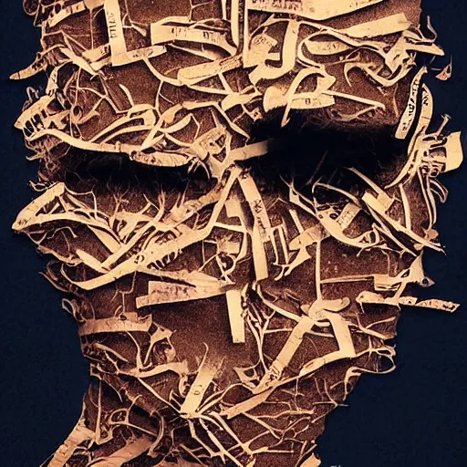 Prompt: face shredded like paper, dark horror, surreal, illustration, by alley burke